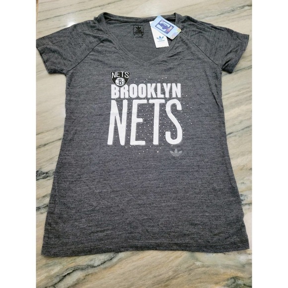 Adidas Brooklyn Nets NBA Women's Stretched T-Shirt Gray Large - Picture 1 of 5